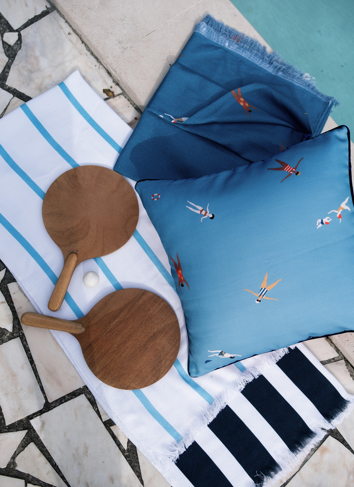 Riviera Lightweight Beach Blanket - Coastal Cotton Swimmer Print Blanket, Beach House Outdoor Entertaining