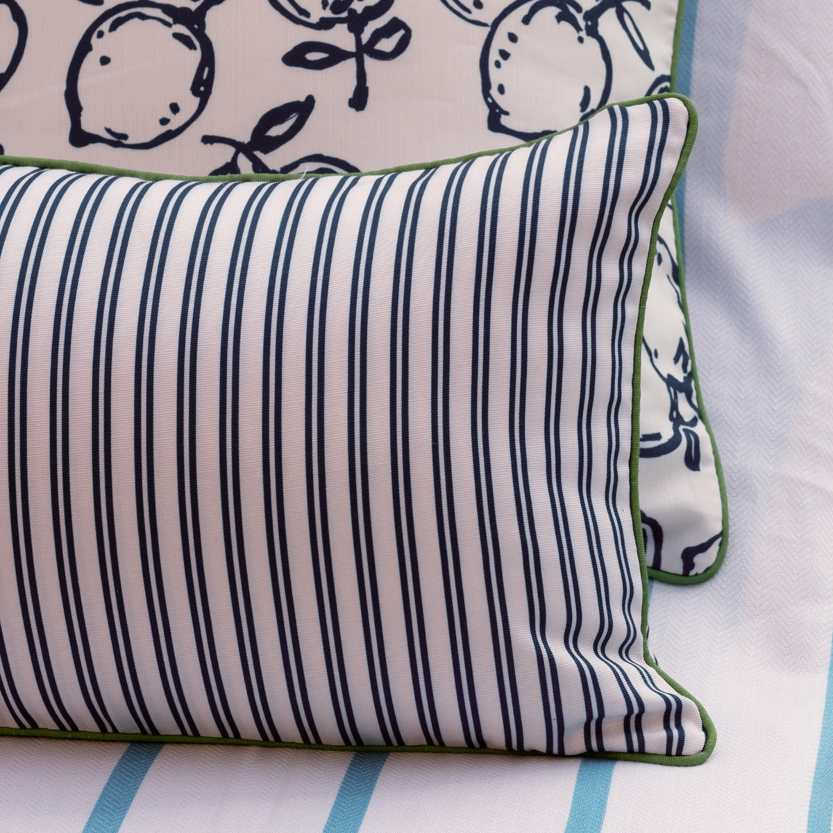 Striped Outdoor Small Lumbar Pillow - Coastal Water-Resistant Patio Pillow, Beach House Outdoor Decor