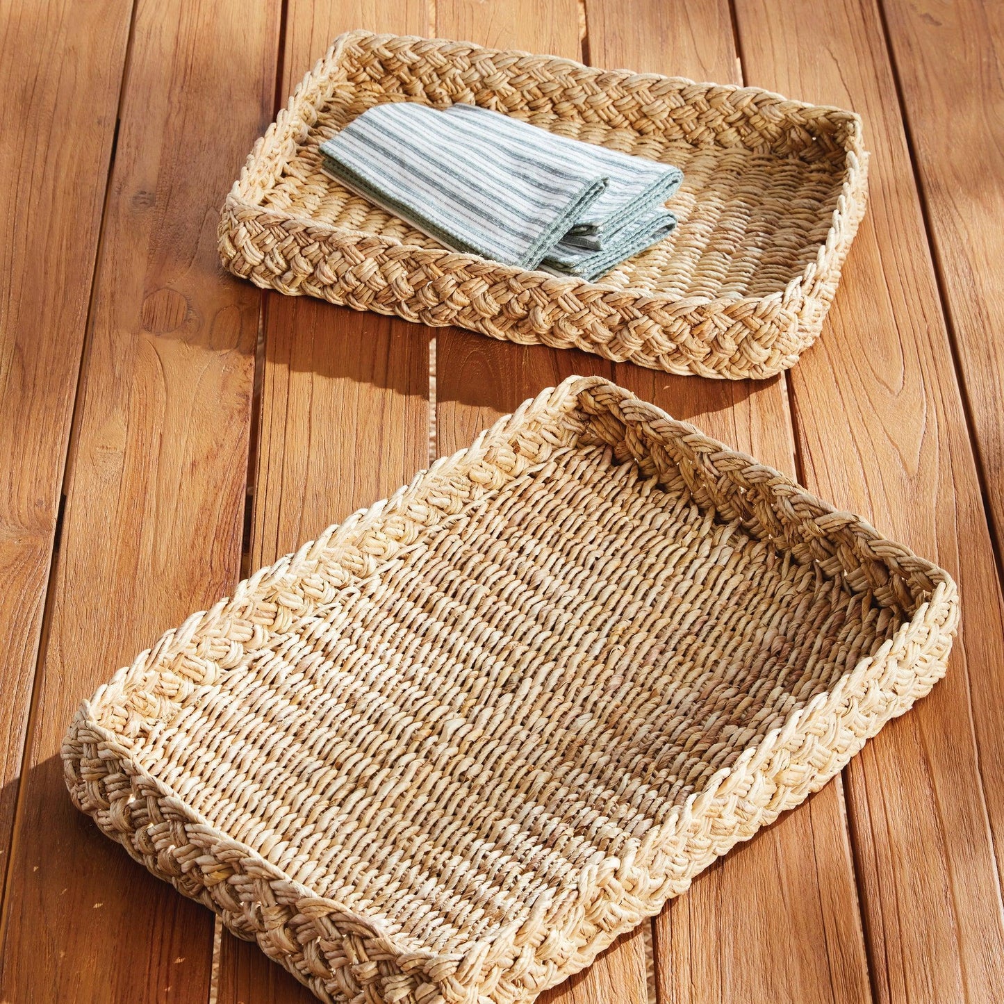 two Braided Square Trays with napkins