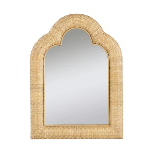 a mirror that is made of wood and wicker