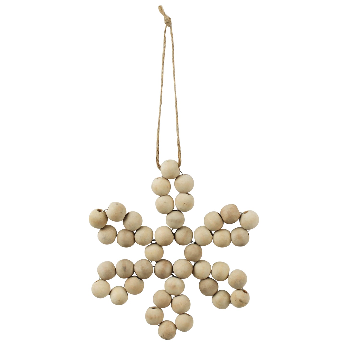wooden bead snowflake ornament on a string