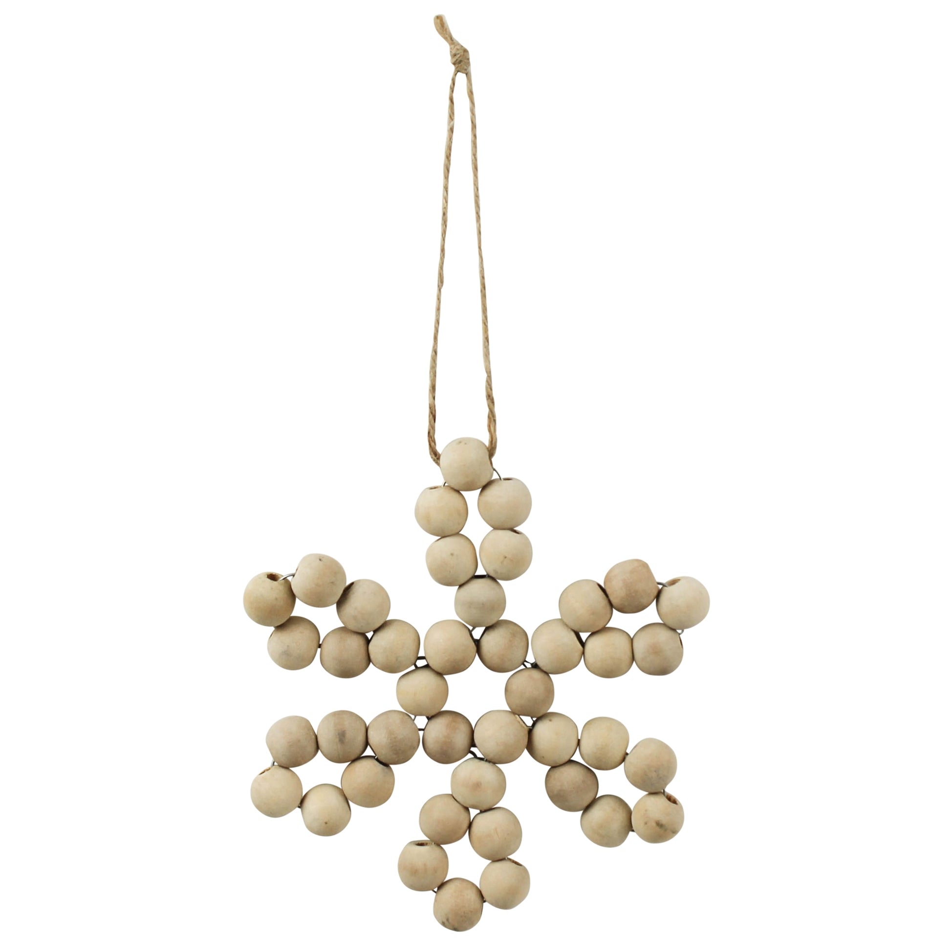 wooden bead snowflake ornament on a string