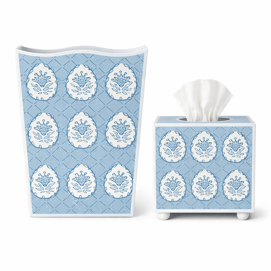 Blue Meadow Crest Wastepaper Basket & Tissue (2 Options)