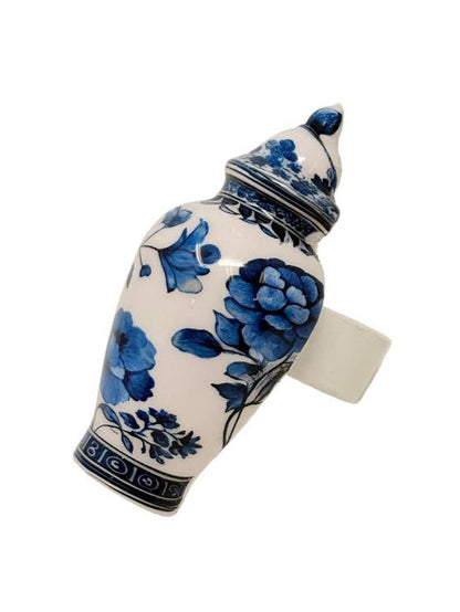 Blue & White Floral Ginger Jar Napkin Rings, Set of 4