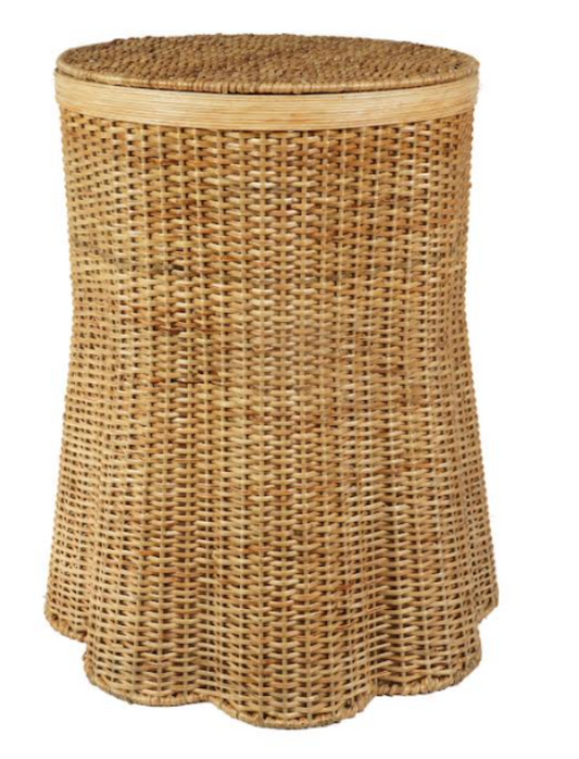Round Lid with SCALLOPED Base WICKER STORAGE Pedestal