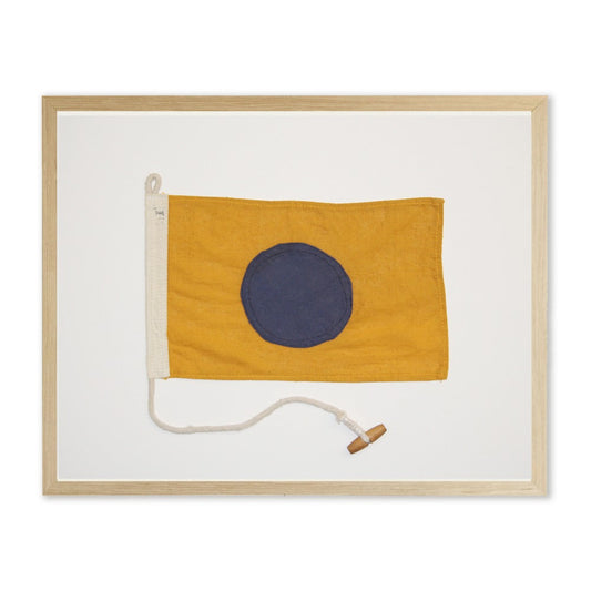 Yellow and Navy Flag in Natural Wooden Frame