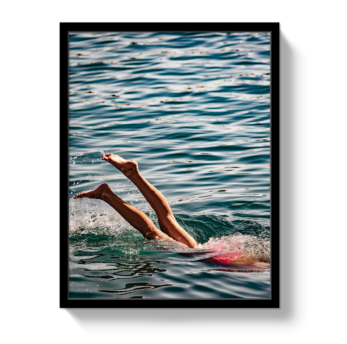 Joy Of Life swimmer photograph in a black frame with full-bleed presentation