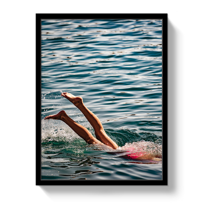 Joy Of Life swimmer photograph in a black frame with full-bleed presentation