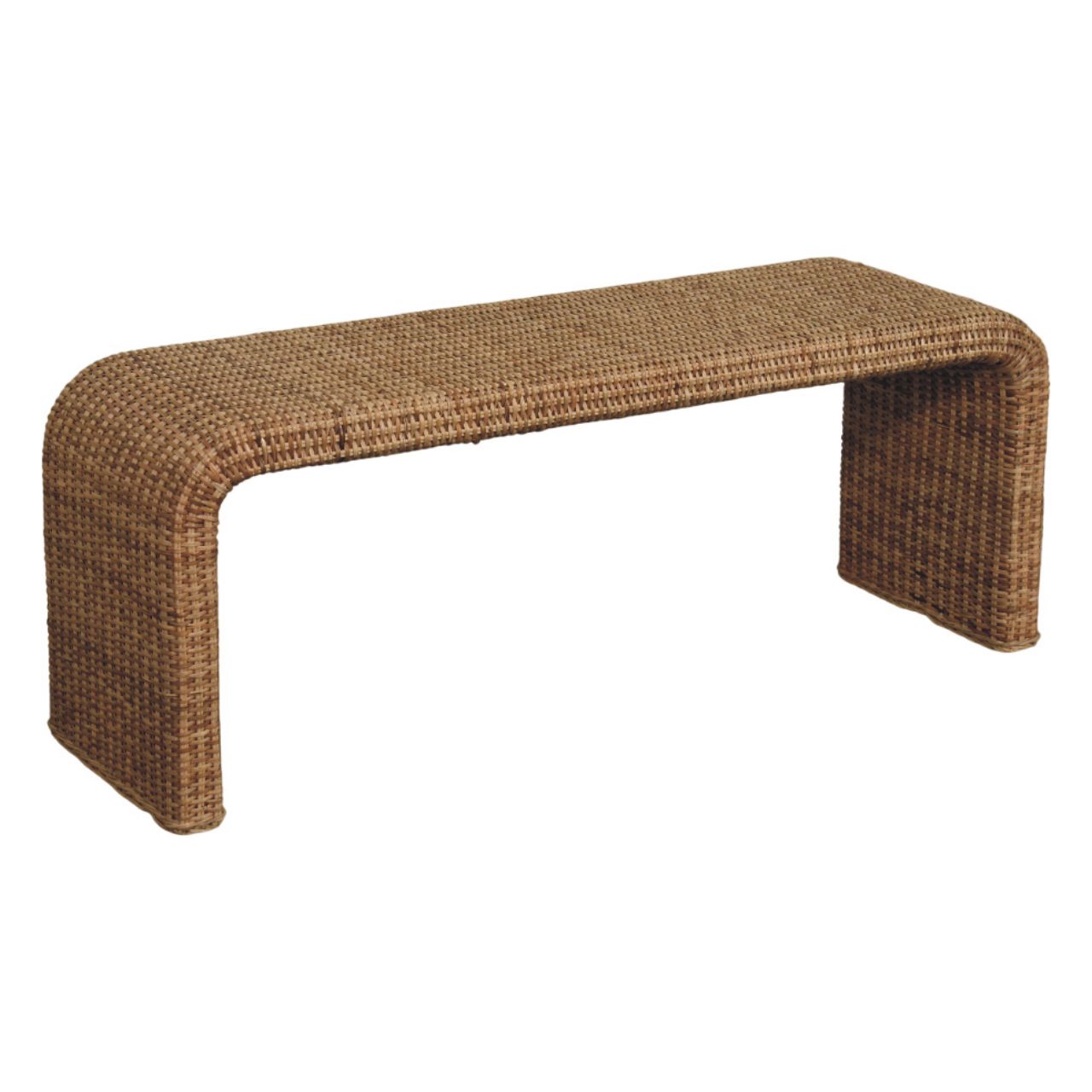 Rattan Weave Bench - Coastal Woven Accent Bench, Beach House Furniture
