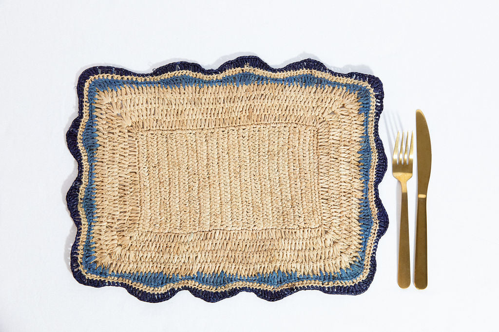 Garden Party Placemats with Blue Edges