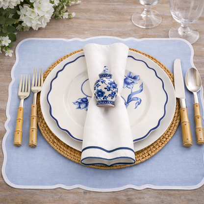 Blue & White Floral Ginger Jar Napkin Rings, Set of 4