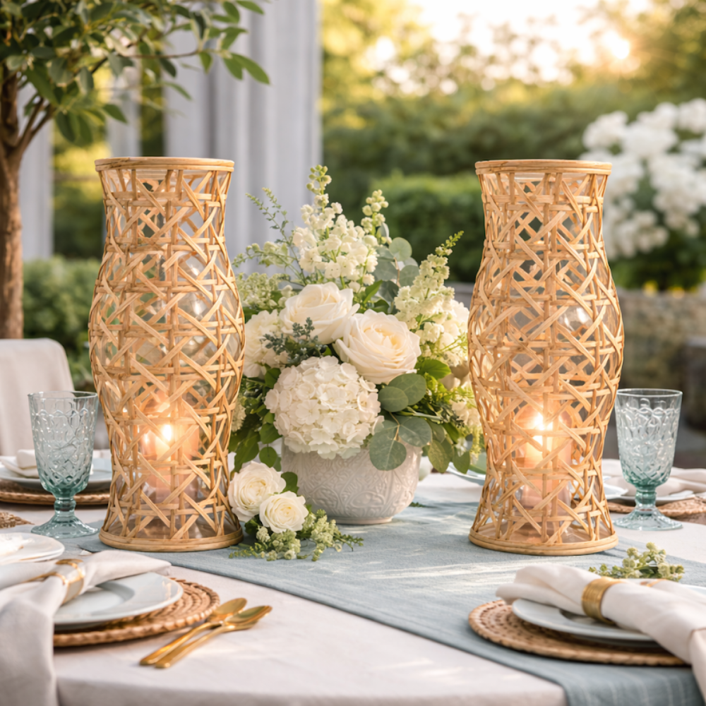 Cane Weave Hurricane Lantern