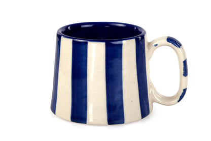 Ceramic Stripe  Coffee Cup - Dark Blue  220ml