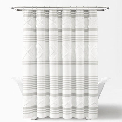 Urban Diamond Stripe Woven Tufted Recycled Cotton Blend Shower Curtain