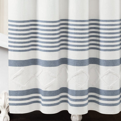 Urban Diamond Stripe Woven Tufted Recycled Cotton Blend Shower Curtain