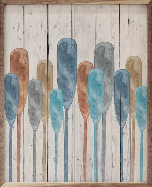 Watercolor Oars Wall Art - Coastal Walnut Framed Print, Beach House & Lake House Decor