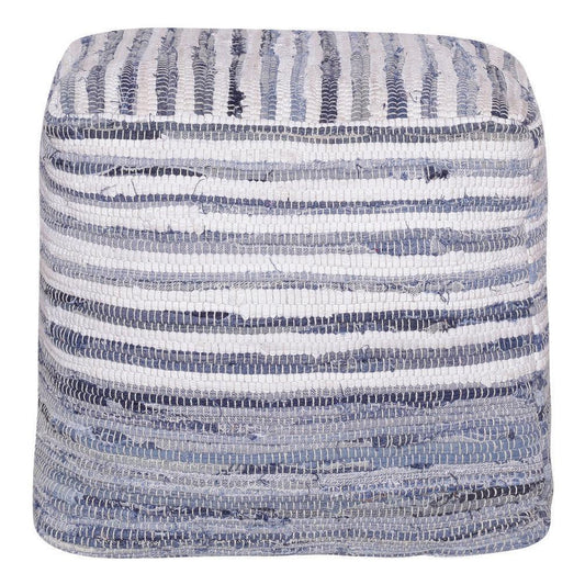 blue and white striped square pouf