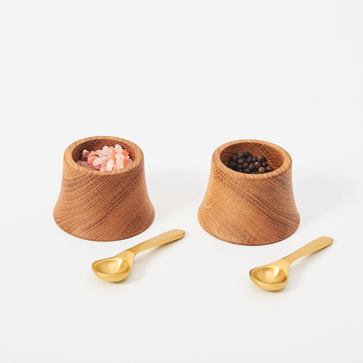 Belfort French Oak Pinch Bowls with Brass Spoons, Set of 2