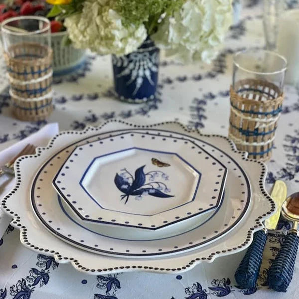 Ivory with Navy Beaded Scalloped Charger