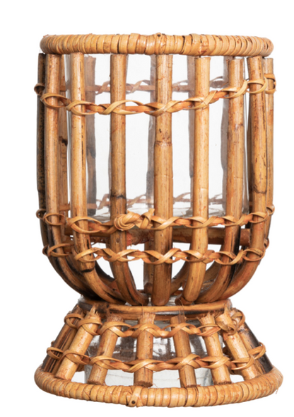 Bamboo Wicker Hurricane Lantern