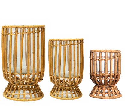 Bamboo Wicker Hurricane Lantern