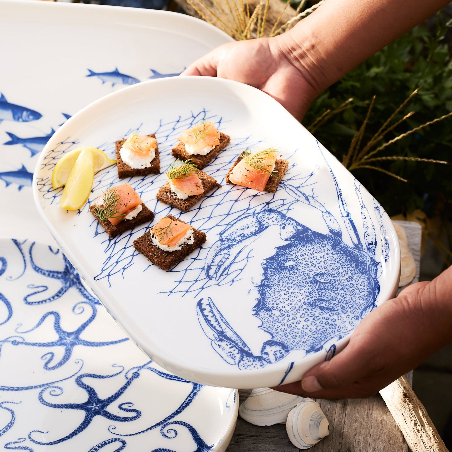 Crab Large Coupe Oval Platter - Coastal Premium Porcelain Crab Serving Platter, Beach House Entertaining & Tableware