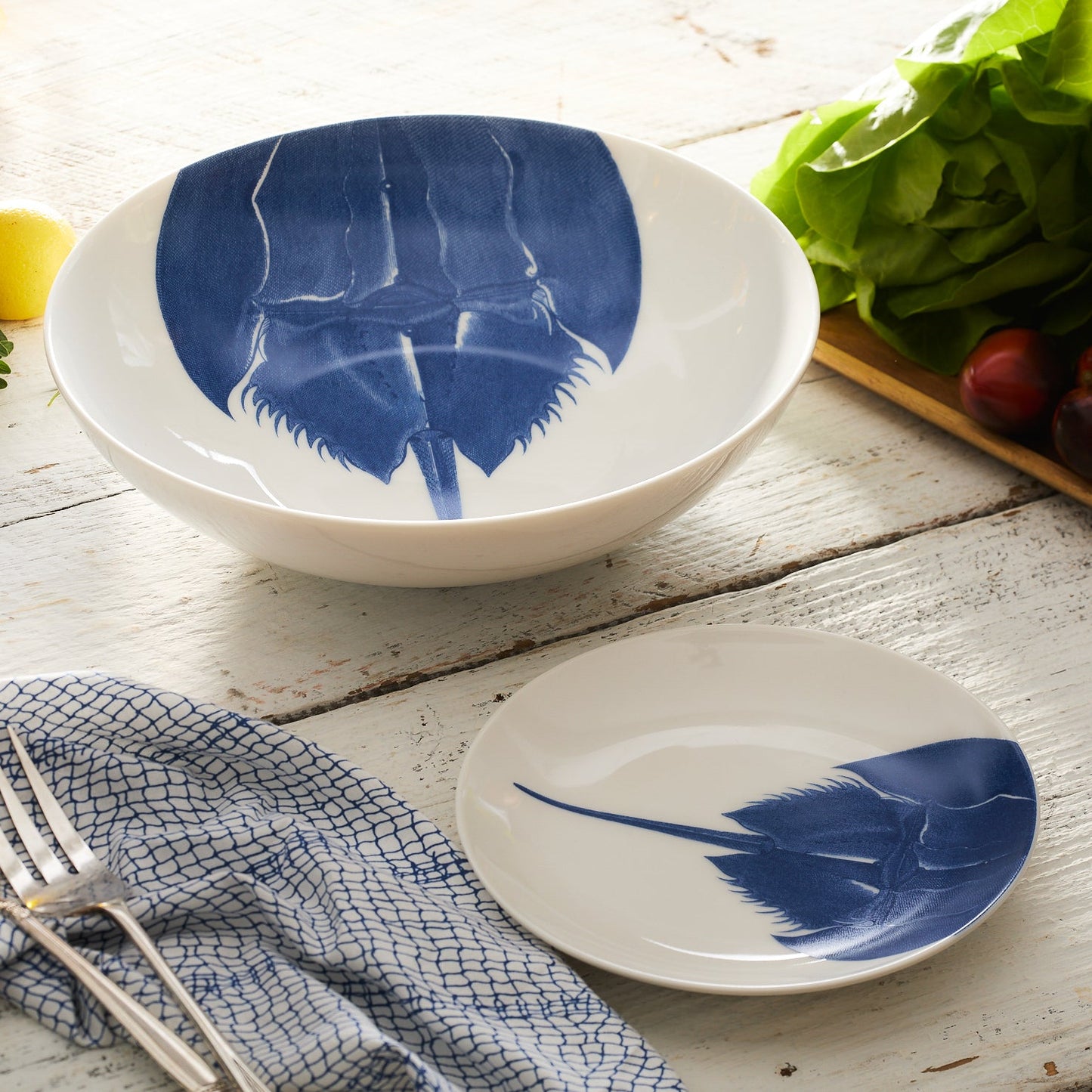Horseshoe Crab Coupe Salad Plate - Coastal Premium Porcelain Salad Plate, Beach House Entertaining & Tableware