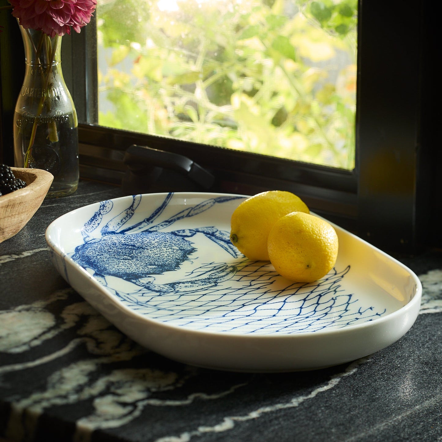 Crab Large Coupe Oval Platter - Coastal Premium Porcelain Crab Serving Platter, Beach House Entertaining & Tableware