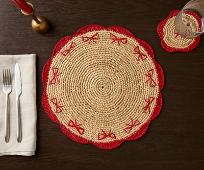 Handwoven Bow Raffia Palm Placemat
