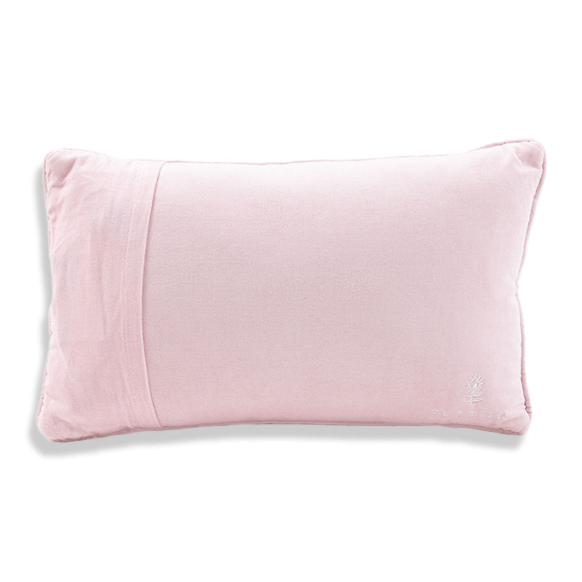Pale pink cotton velvet back of the Holly Jolly Era needlepoint pillow