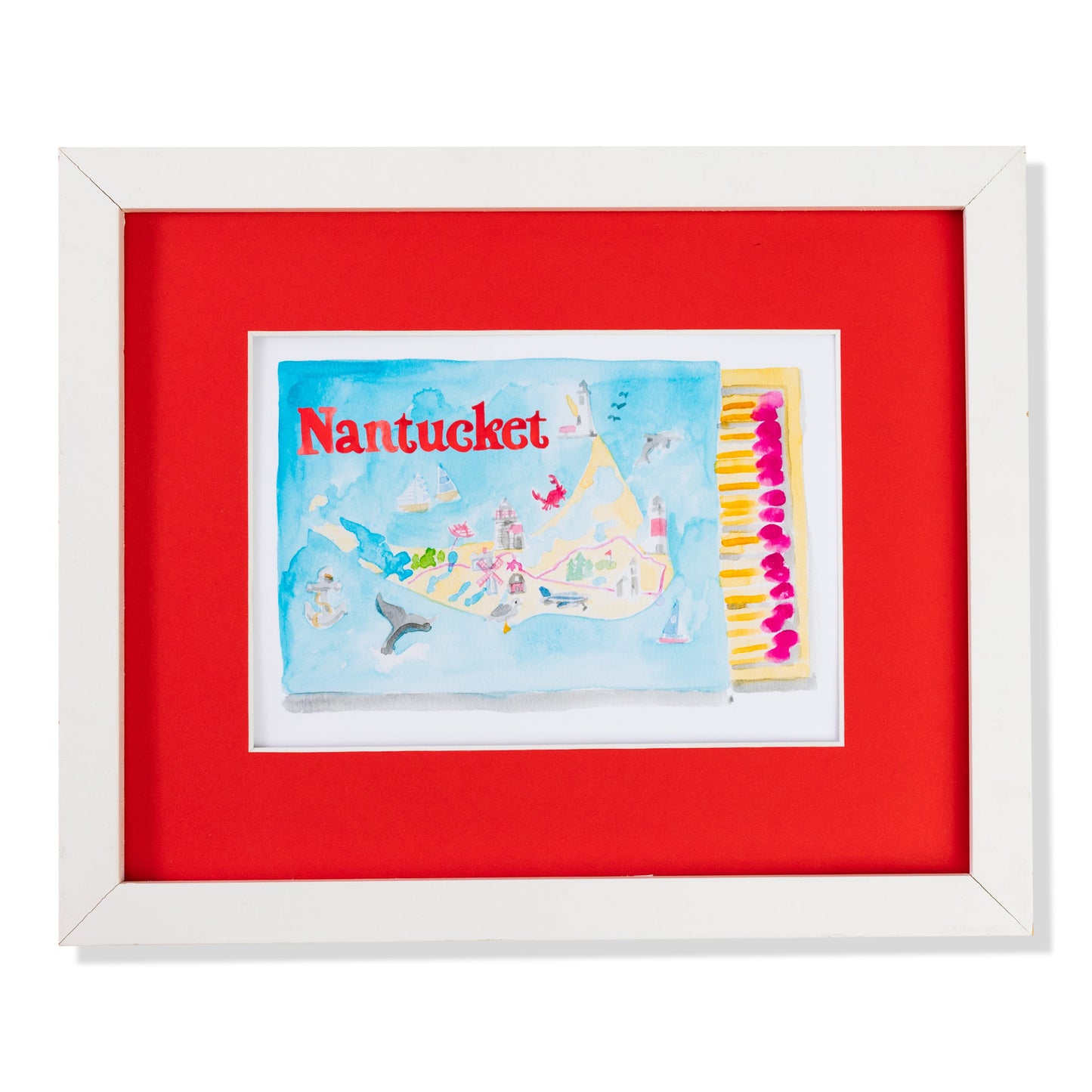Nantucket Matchbook Art Print - Coastal Watercolor Nantucket Wall Art, Beach House Decor & Gallery Wall