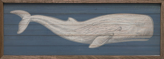Whale Moby Dick Wall Art - Coastal Walnut Framed Hardwood Print, Beach House & Nautical Decor