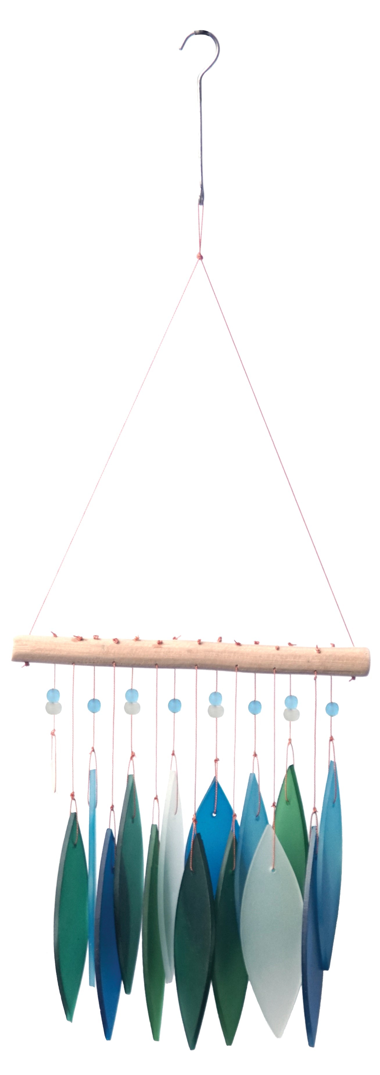 Featherline Blue Lagoon Sea Glass Wind Chime - Coastal Outdoor Decor, Beach House Garden Accent
