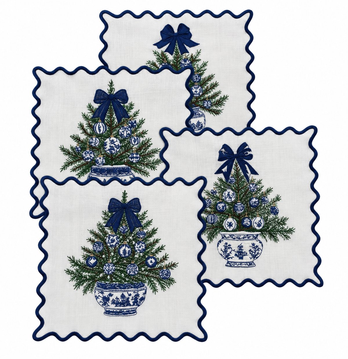 Blue & White Chinoiserie Cocktail Napkins, Set of 4
