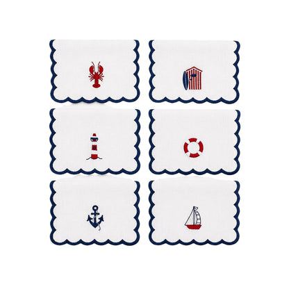 Embroidered Nautical Mix Cocktail Napkins (Set of 6)