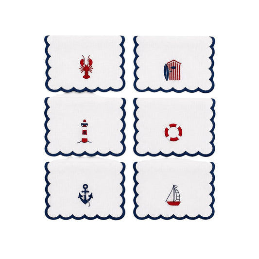 Embroidered Nautical Mix Cocktail Napkins (Set of 6)