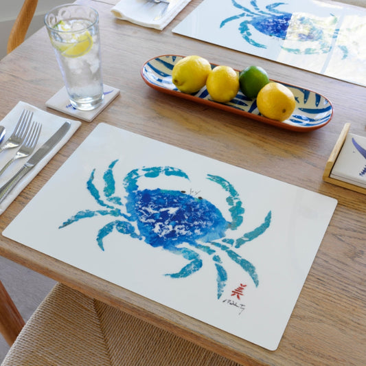 Blue Dungeness Crab Placemat - Coastal Nautical Table Decor, Beach House Dining