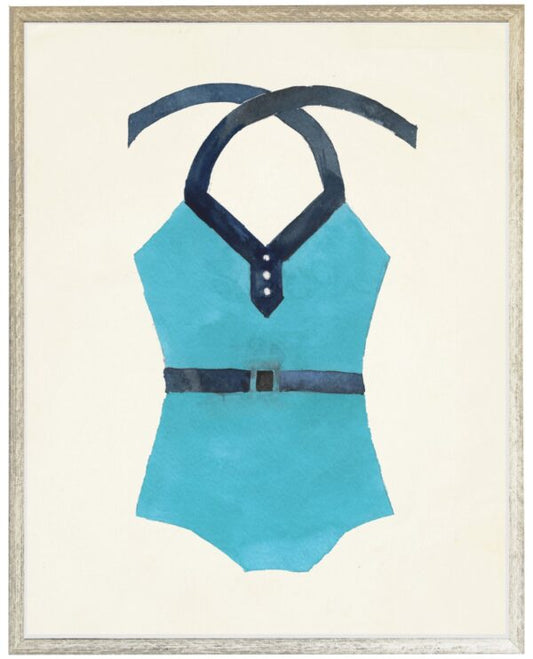 a painting of a blue swimsuit with a belt