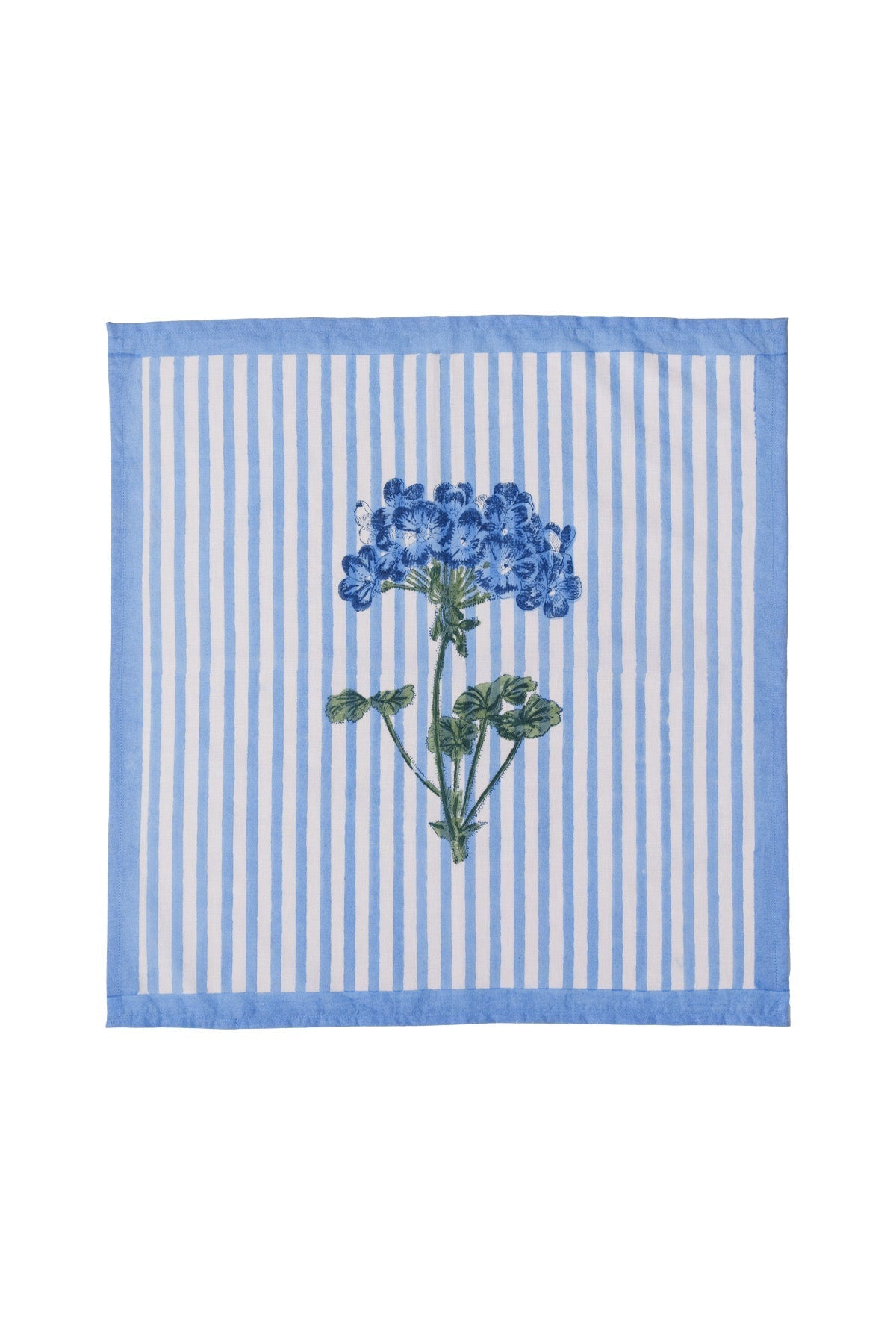 Blue Hydrangea Blockprint Napkins Set of 4 - Coastal Artisan Cotton Table Linens, Beach House Dining