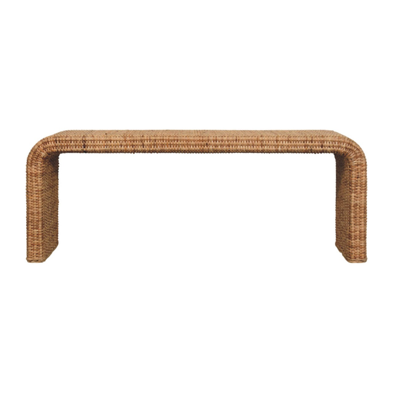 Rattan Weave Bench - Coastal Woven Accent Bench, Beach House Furniture
