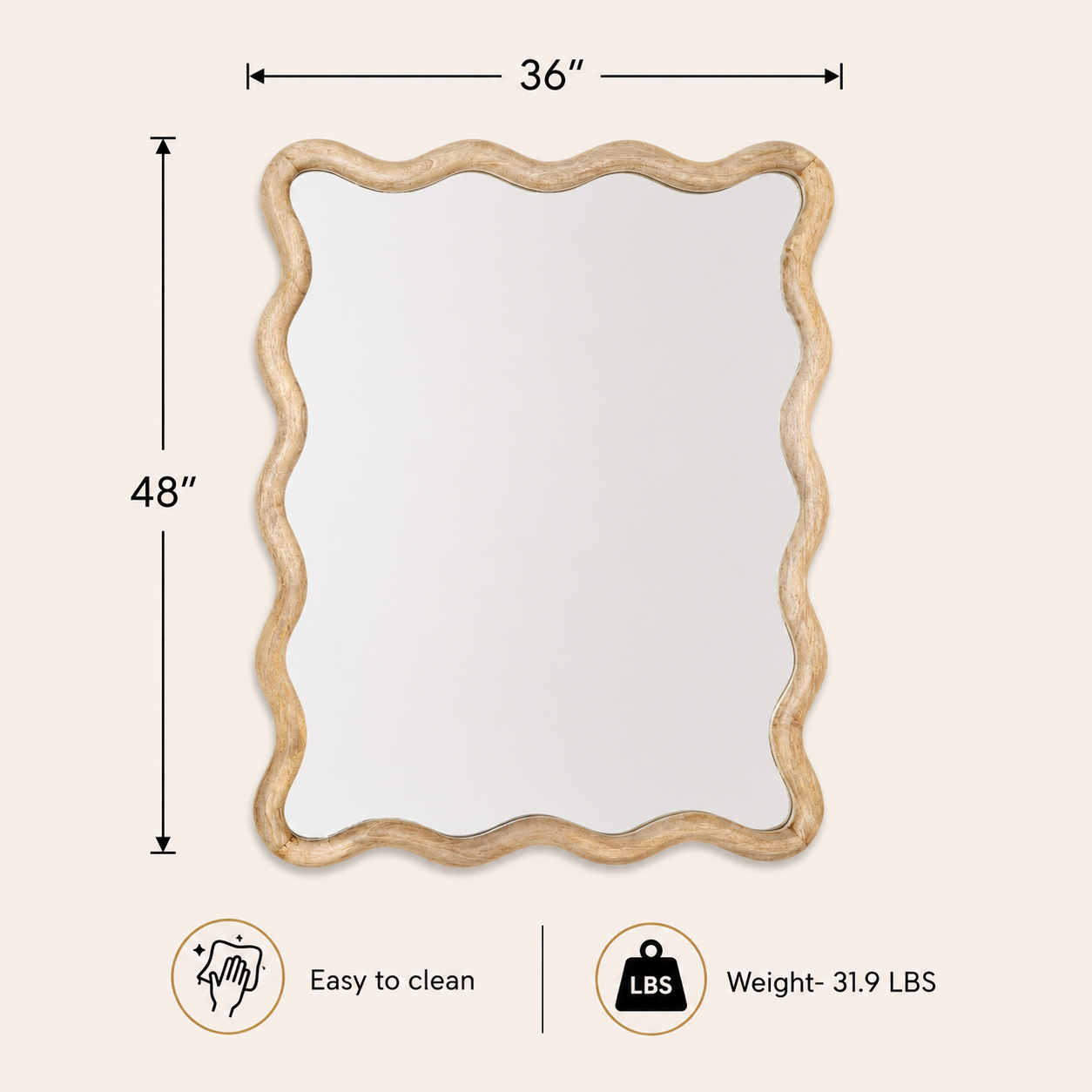 Wavy Scalloped Mango Wood Floor Mirror 36x48"
