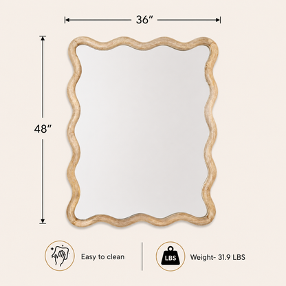 Wavy Scalloped Mango Wood Floor Mirror 36x48"