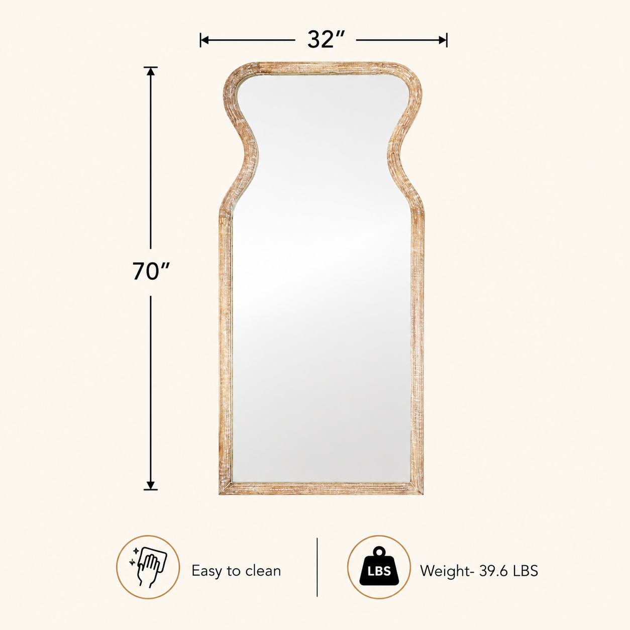 Decorative Full-Length Wall Mirror with Mango Wood Frame - Coastal Vase-Inspired Antique Whitewash Mirror, Beach House Decor