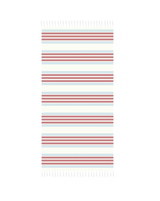 Coastal Handloom Towel - Red and Blue Striped, Beach House Bathroom Decor
