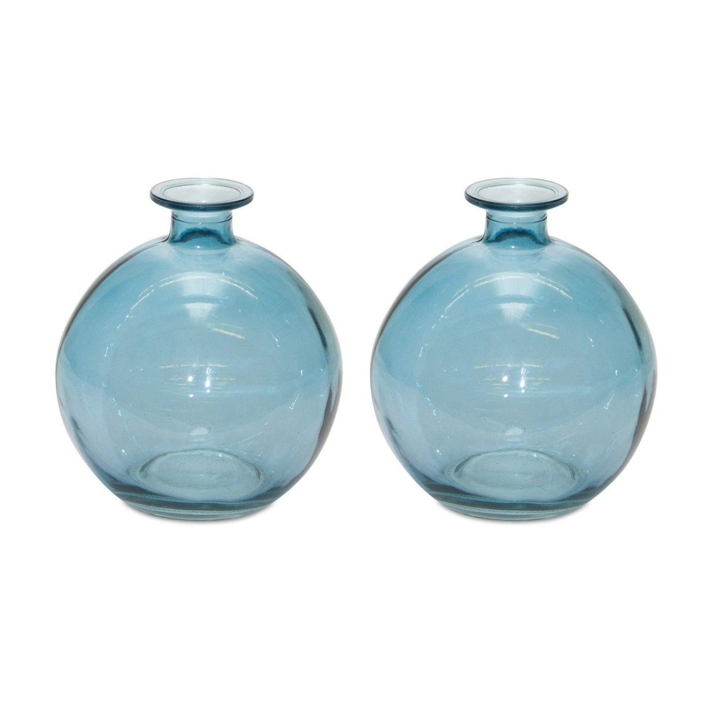 Blue Glass Table Vases Set of 2 - 6" Round Blue Mini Vases - Surfside Chic Decor