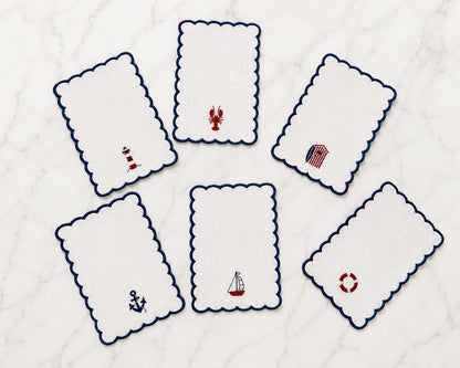 Embroidered Nautical Mix Cocktail Napkins (Set of 6)