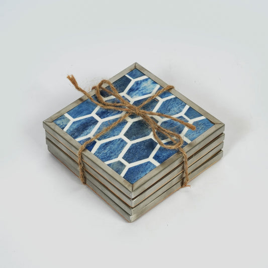 Gramercy Blue Bone Inlay Coasters – Set of 4
