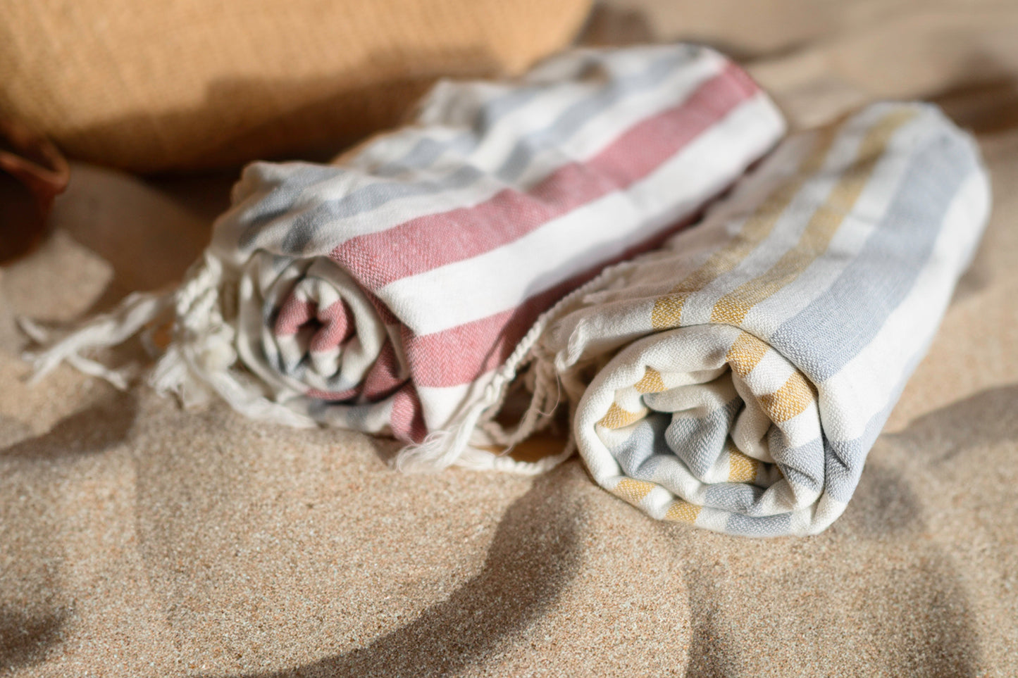 Handloom Turkish Hammam Towel, Blue & Yellow
