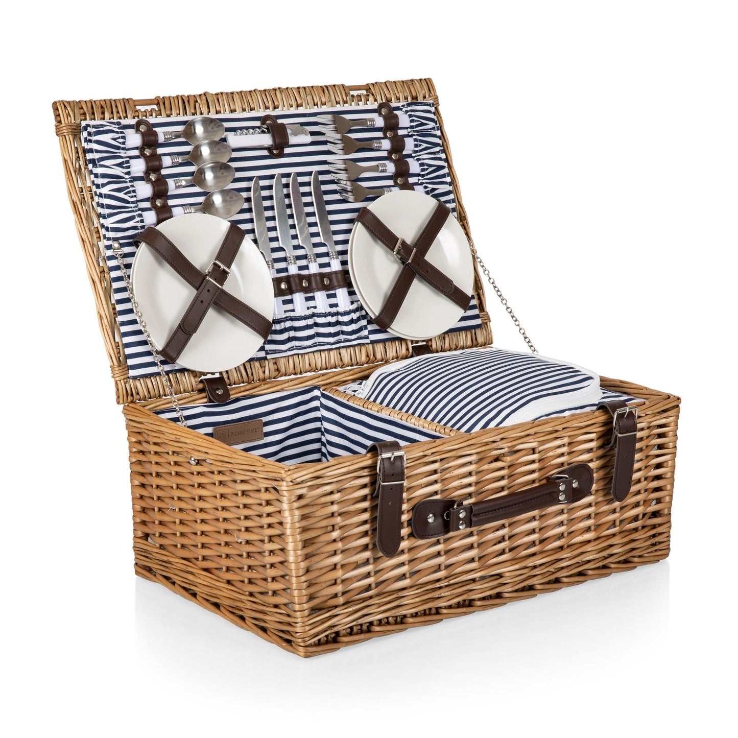 Belmont Picnic Basket for 4 - Coastal Willow Wicker Wine & Cheese Set with Cooler, Beach House Gift