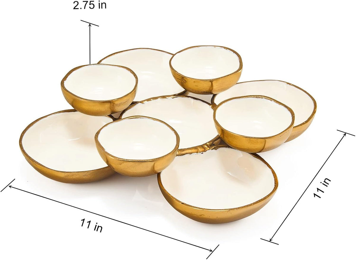 Gold and white clustered snack serving bowls